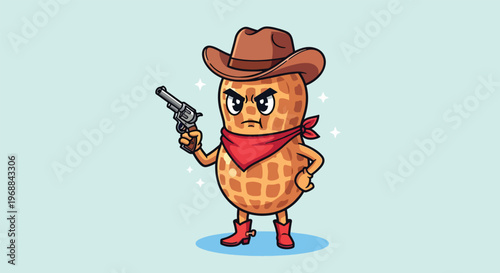 Peanut Cowboy with Gun Cartoon Illustration.