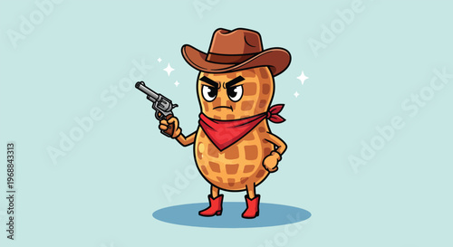 Peanut Cowboy with Revolver Cartoon Illustration.