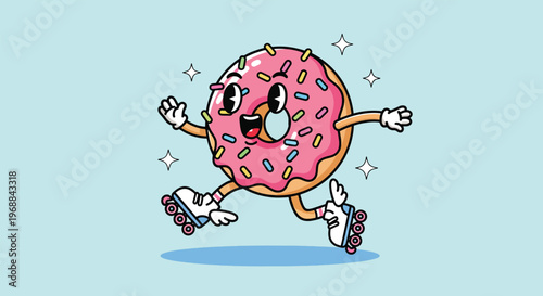 Retro Cartoon Donut Character on Roller Skates.