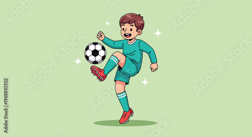 Young Boy Playing Soccer with a Ball.