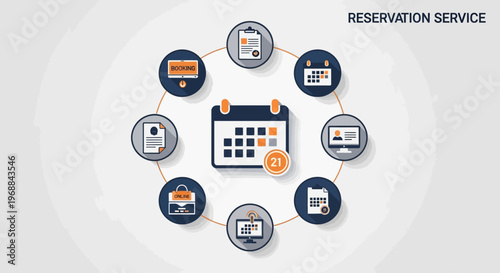 Hotel Reservation Service Concept with Calendar, Online Booking, and Payment Options in a Bright Studio Background