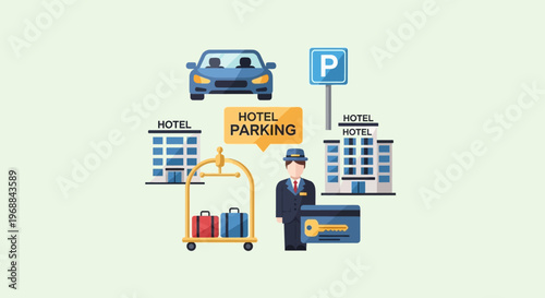 Hotel Parking Service with Bellhop Assisting Guest and Luggage, in a bright studio.