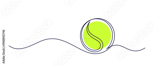 Tennis ball bouncing in continuous line art style. Trajectory of ball in motion minimalist one line drawing. Editable stroke