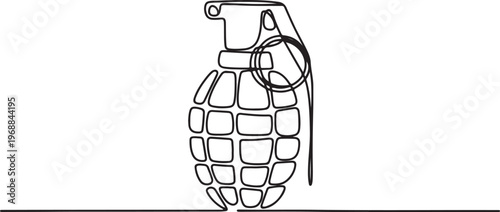 Continuous one line drawing of hand grenade. One line drawing illustration of grenade bomb. Soldier equipment concept. One line draw graphic design vector