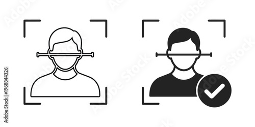 Face ID scan icon vector illustration, detection scan symbol for biometric identification, facial recognition technology design element, secure access concept isolated on white background