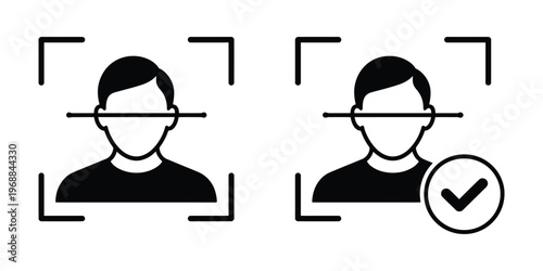 Face ID scan icon vector illustration, detection scan symbol for biometric identification, facial recognition technology design element, secure access concept isolated on white background