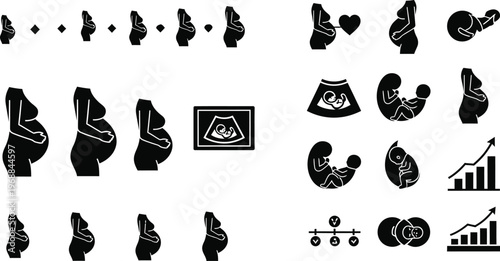 Pregnancy stages and ultrasound icons a visual timeline of gestation