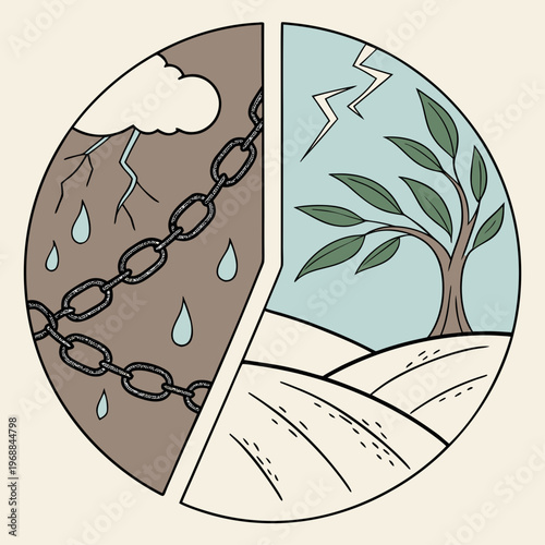 A pie chart showing drought and flood conditions