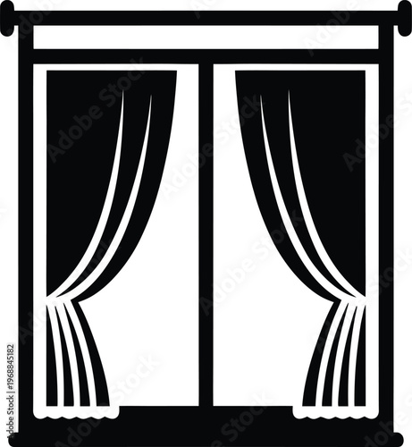 smart curtain silhouette vector art illustration, black and white design