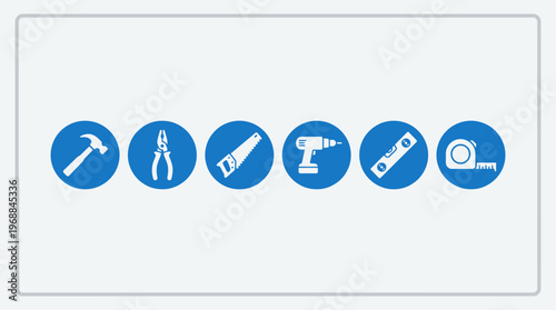 Hand Tools for Construction and Home Renovation Icons Set on Isolated White Background