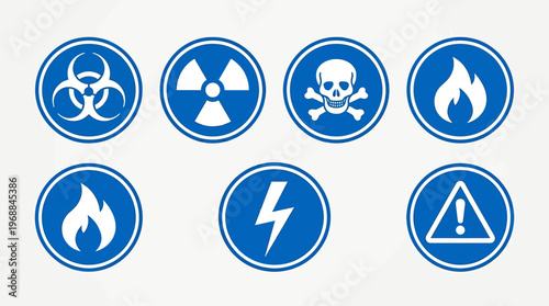 Universal Hazard and Warning Safety Symbols for Dangerous Materials and Conditions on isolated white background