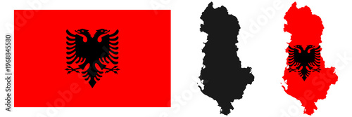 Albania flag and map vector illustration