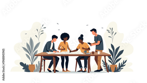 A serene and modern abstract design element with soft cream and dark gray shapes on a white background, evoking a sense of calmness and sophistication