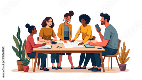 A stylized illustration of a potted plant with large green leaves and a terracotta pot, conveying a sense of serenity and indoor gardening.