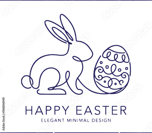 Happy Easter elegant line drawing of rabbit and egg for holiday greeting card