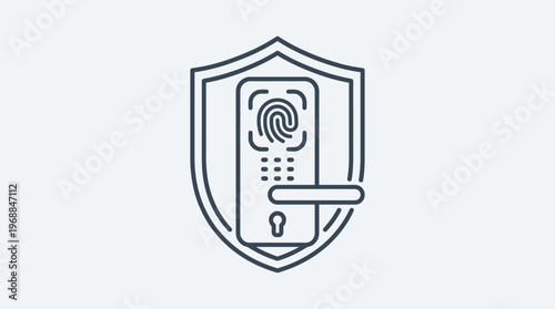 Fingerprint Door Lock Shield Icon, Biometric Security Concept, isolated white background