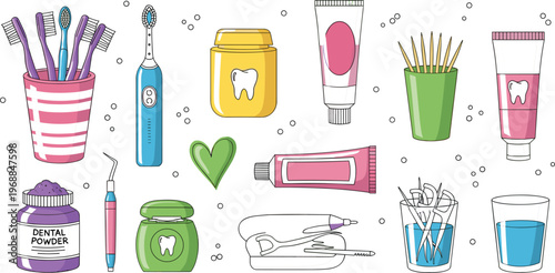 Comprehensive dental care set with toothbrushes electric brush toothpaste dental floss mouthwash and various oral hygiene accessories,