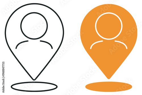 User location symbol, meeting map vector design, geolocation app interface, route planning, digital map pointer, UI elements, navigation system illustration