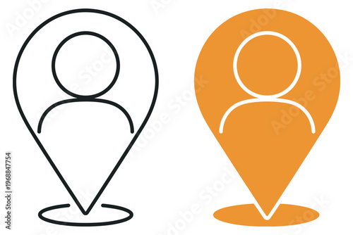 User location symbol, meeting map vector design, geolocation app interface, route planning, digital map pointer, UI elements, navigation system illustration