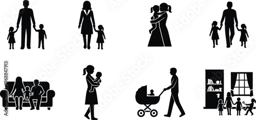 Family life icons diverse representations of domestic scenes and relationships