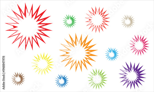 Colorful geometric starburst patterns arranged in a visually engaging composition isolated on transparent background