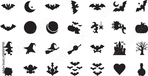 Halloween Silhouette Collection: A meticulously curated assembly of Halloween-themed silhouettes, each representing iconic elements of the spooky holiday.