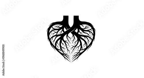 Black and white heart with branching lines.