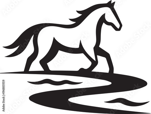Powerful Horse Vector in Black and White Detailed Line Art Illustration