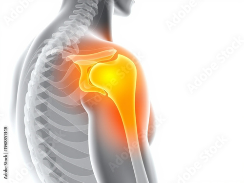 A medical illustration of a human shoulder with a highlighted painful area