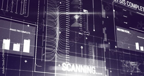 Animation of interface with data processing against purple background