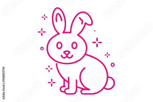 Fluffy white rabbit cartoon illustration, simple line art, gentle and sweet