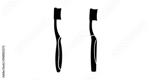 Two black silhouettes of curved handled hand axes on a white background