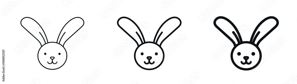 Obraz premium Cute bunny face icon with friendly expression in thin, regular, bold outline styles. For apps, logos, children’s designs, Easter themes. Baby animal. Vector illustration isolated on white background