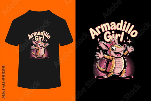 Armadillo Girl Womens Cute Cartoon Texas Wildlife Design T-Shirt
