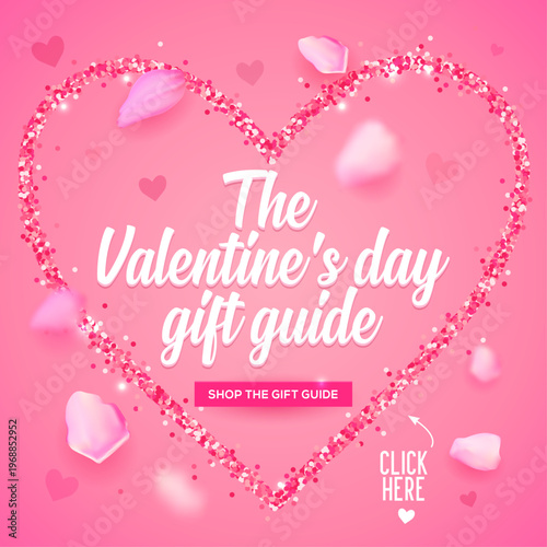 Romantic Valentine’s Day background with a heart made of sparkling particles on a pink backdrop. Soft, dreamy composition perfect for greeting cards, invitations, and holiday designs.