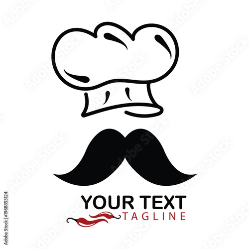 Master Chef Logo with Mustache and Chili Pepper Restaurant Icon Vector Art