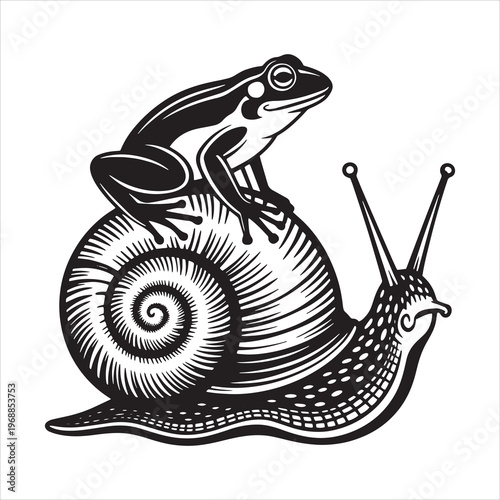 Frog Riding on Snail Shell