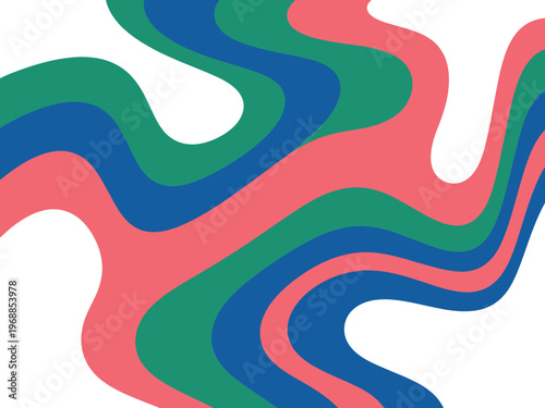 A colorful abstract illustration featuring wavy lines in pink, green, and blue hues on a white background.