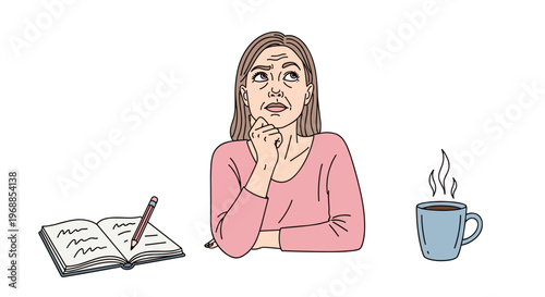 A worried woman with a concerned expression is cautiously checking her temperature with a thermometer, indicating potential illness or health anxiety.