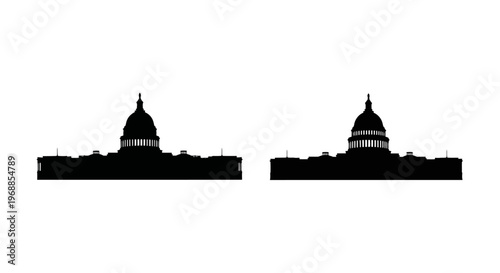 Silhouettes of the united states capitol building on a white background