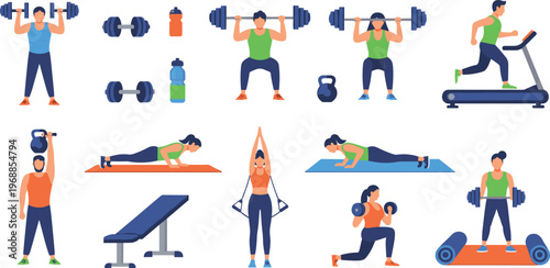 Gym Workout and Strength Training Set with Weightlifting, Cardio, Equipment, and Exercises for Fitness, Strength, and Health Enthusiasts