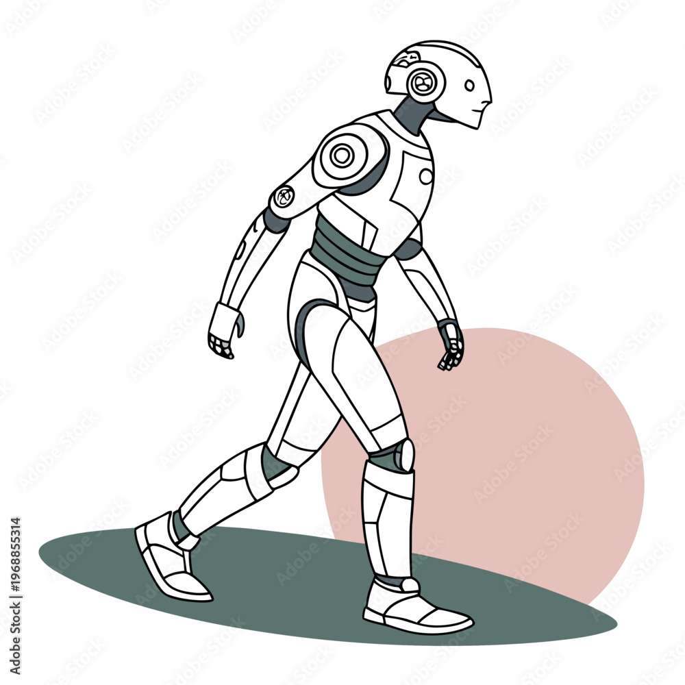 Fototapeta premium A robot walking with a pink orb behind it