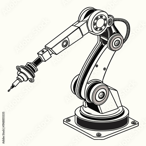 A robotic arm with a drill on the end