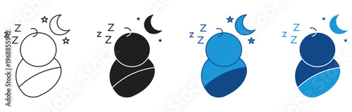 Baby Sleep icon set. Baby sleeping with moon sign. Vector illustration