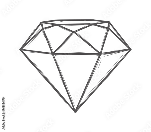 Hand drawn grey diamond outline white jewel precious luxury