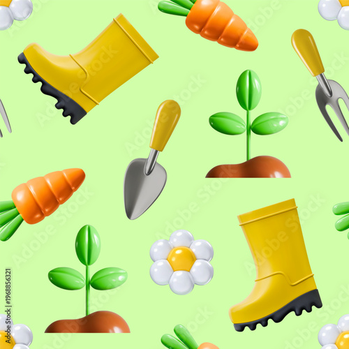 3d garden seamless pattern gardening background texture