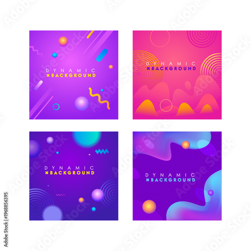 Collection of colorful abstract backgrounds with geometric and fluid elements. Bright gradient compositions suitable for social media posts, banners, presentations, and modern design projects.