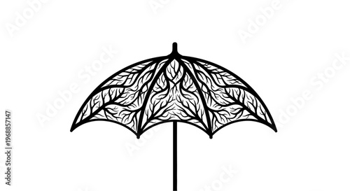 Black and white illustration of umbrella.