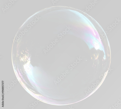 Realistic transparent soap bubble with rainbow iridescent reflections for creative editing