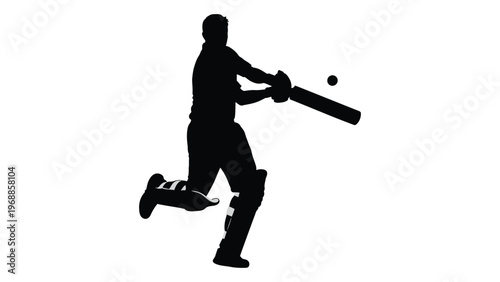 Silhouette of a cricket batsman swinging at a ball during a game